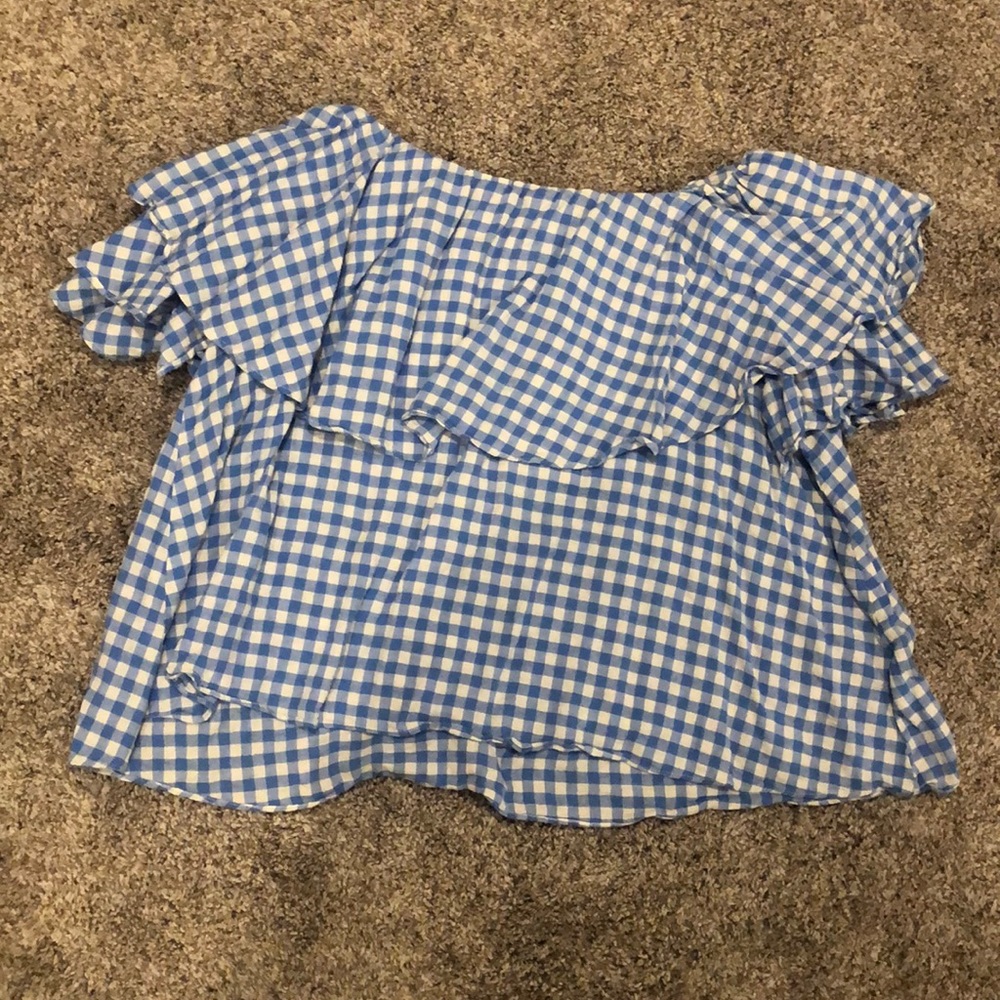 Off the shoulder Blue checkered blouse